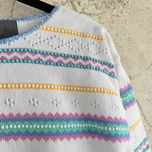 Vtg Liz Claiborne Cardigan Pastel Stripe Cropped Sweater Made in USA 90s Women L - Picture 6 of 9